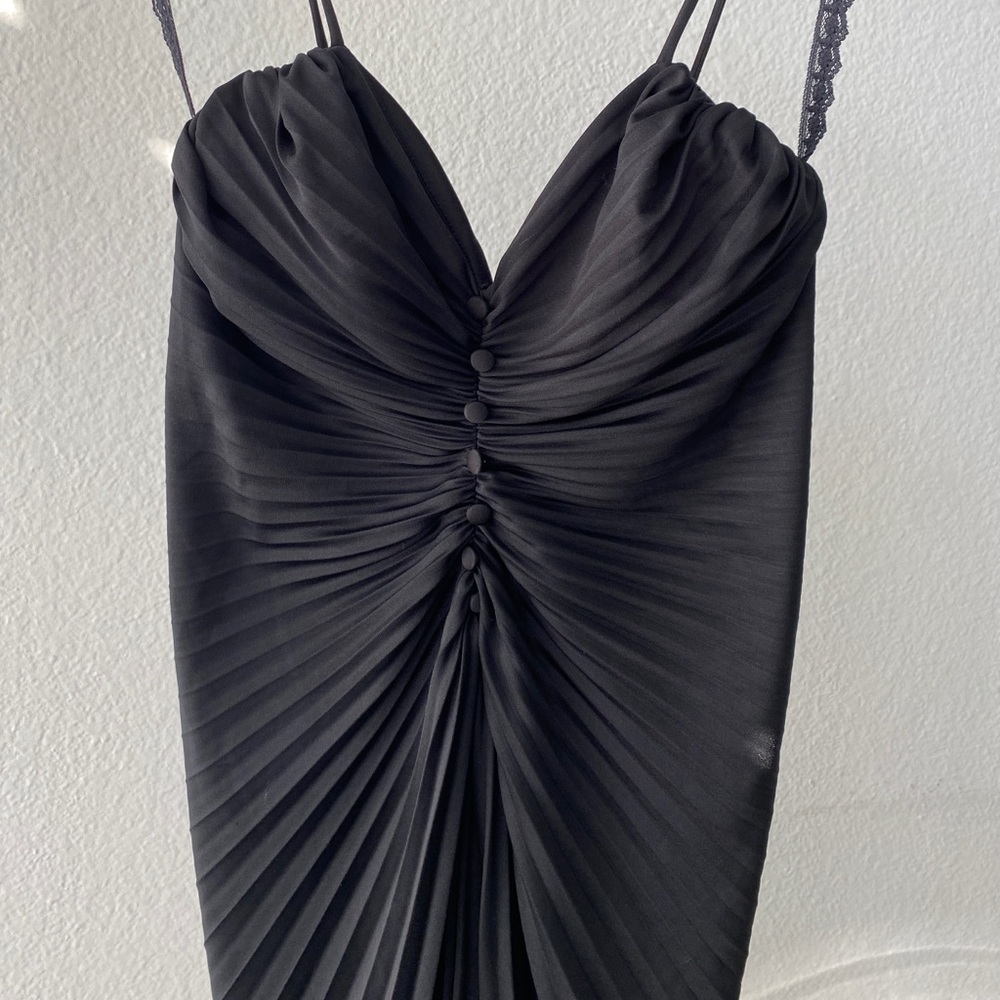 gathered pleat dress with faux buttons